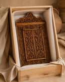 Hand-Carved Moroccan Wooden Mirror Frame with Shutters, Riad Wall Decor