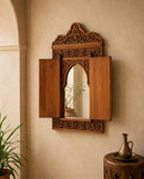 Hand-Carved Moroccan Wooden Mirror Frame with Shutters, Riad Wall Decor