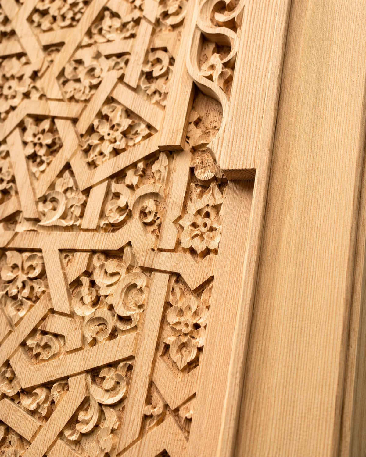 Handmade Moroccan Double Sliding Barn Doors, Arabesque Carved Wood Room Divider