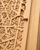 Handmade Moroccan Double Sliding Barn Doors, Arabesque Carved Wood Room Divider