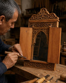 Hand-Carved Moroccan Wooden Mirror Frame with Shutters, Riad Wall Decor