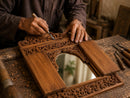 Hand-Carved Moroccan Wooden Mirror Frame with Shutters, Riad Wall Decor