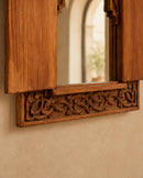 Hand-Carved Moroccan Wooden Mirror Frame with Shutters, Riad Wall Decor
