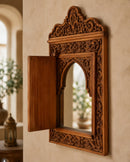 Hand-Carved Moroccan Wooden Mirror Frame with Shutters, Riad Wall Decor