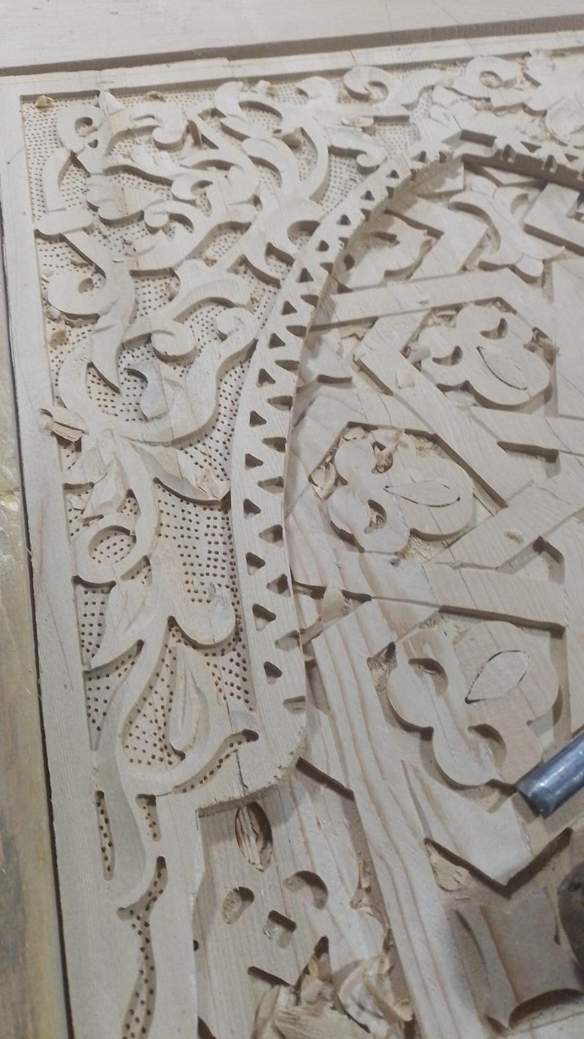Handmade Moroccan Double Sliding Barn Doors, Arabesque Carved Wood Room Divider