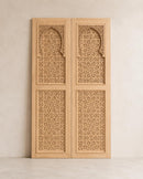 Handmade Moroccan Double Sliding Barn Doors, Arabesque Carved Wood Room Divider