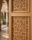 Handmade Moroccan Double Sliding Barn Doors, Arabesque Carved Wood Room Divider