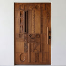Hand-Carved Moroccan Wooden Door, Abstract Geometric Entry, Textured Panels, Custom Size