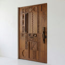 Hand-Carved Moroccan Wooden Door, Abstract Geometric Entry, Textured Panels, Custom Size