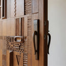 Hand-Carved Moroccan Wooden Door, Abstract Geometric Entry, Textured Panels, Custom Size