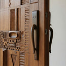 Hand-Carved Moroccan Wooden Door, Abstract Geometric Entry, Textured Panels, Custom Size