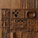 Hand-Carved Moroccan Wooden Door, Abstract Geometric Entry, Textured Panels, Custom Size